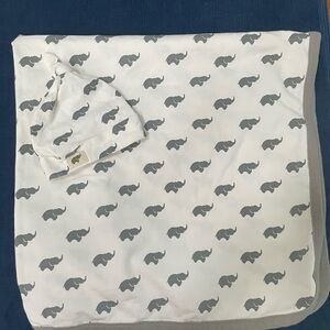 Gray Elephant Print Baby Blanket and Hat Set by Monica and Andy